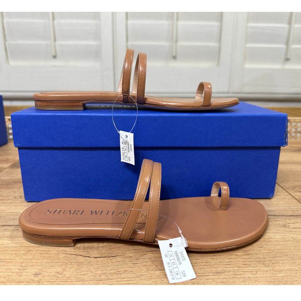 Stuart Weitzman Leonita Slide Sandal Tan Smooth Calf Leather Size 6 NIB Timeless - Picture 2 of 15